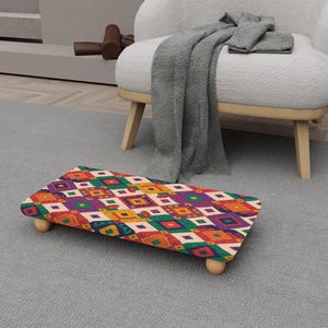 Colorful Diamond Kilim Print Stool | Ethnic Geometric Footrest | H-1497