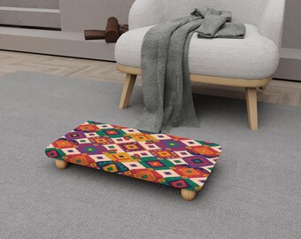 Colorful Diamond Kilim Print Stool | Ethnic Geometric Footrest | H-1497