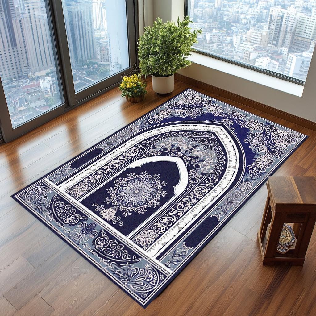 Contemporary Prayer Rug, Decorative Muslim Prayer Mat, Ice Color