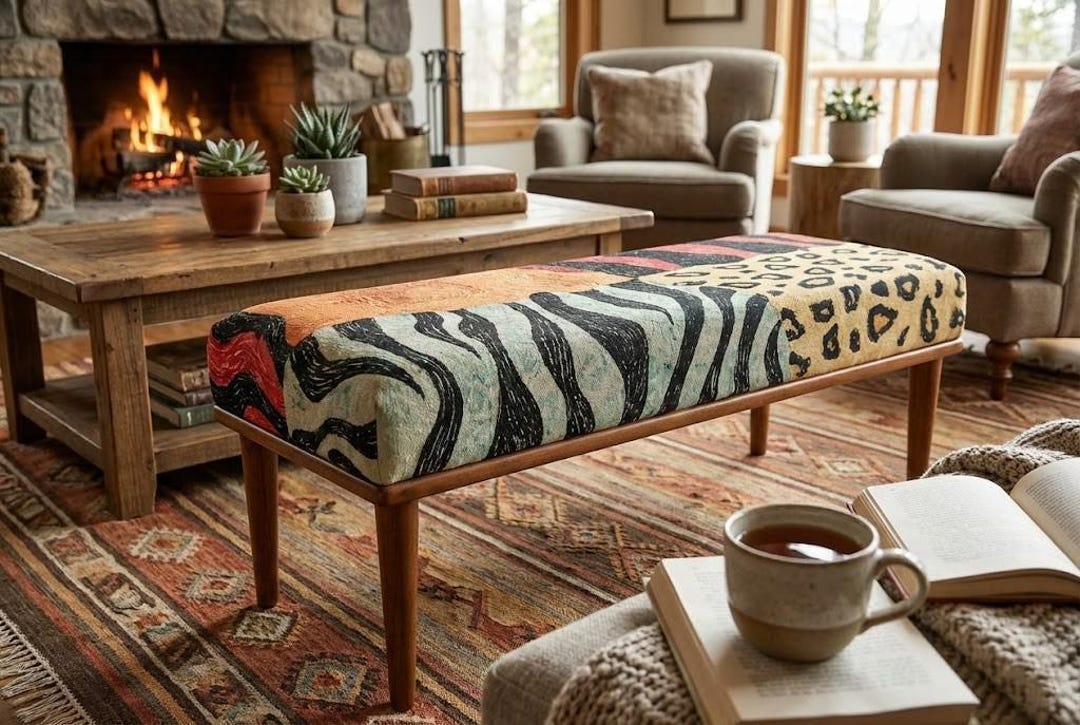 Designer Modern Bench, Colorful Stylish Footstool, Multi-pattern ...