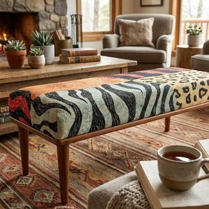 Designer modern bench, Colorful stylish footstool, Multi-pattern uphostered bench, Home decor bench, Durable bench, Comfortable pouf, H-234