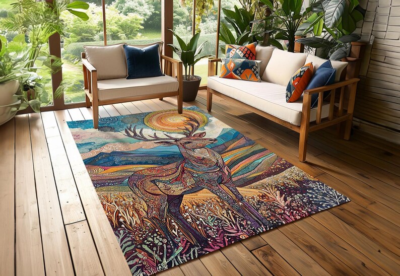 Deer Print Rug, Tribal Rug, Pictorial Rug, Gothic Room Rug, Indoor Rug ...