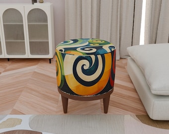 Colorful modern decor round pouf, Elegance pouf, Entryway decoration bench, Handmade furniture, Ottoman organizer, Cozy pouf stool, F-139