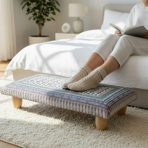 Floral Kilim Ottoman Stool - Cushioned Low Footrest H-823