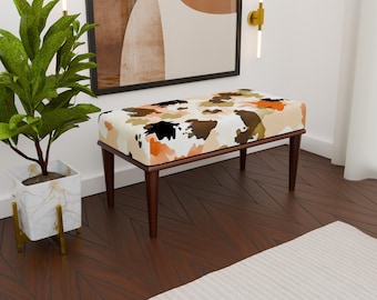 Modern artwork upholstered bench, Entryway ottoman bench, Comfortable bench, Elegance footstool, Handmade bench, Luxury bench, H-226