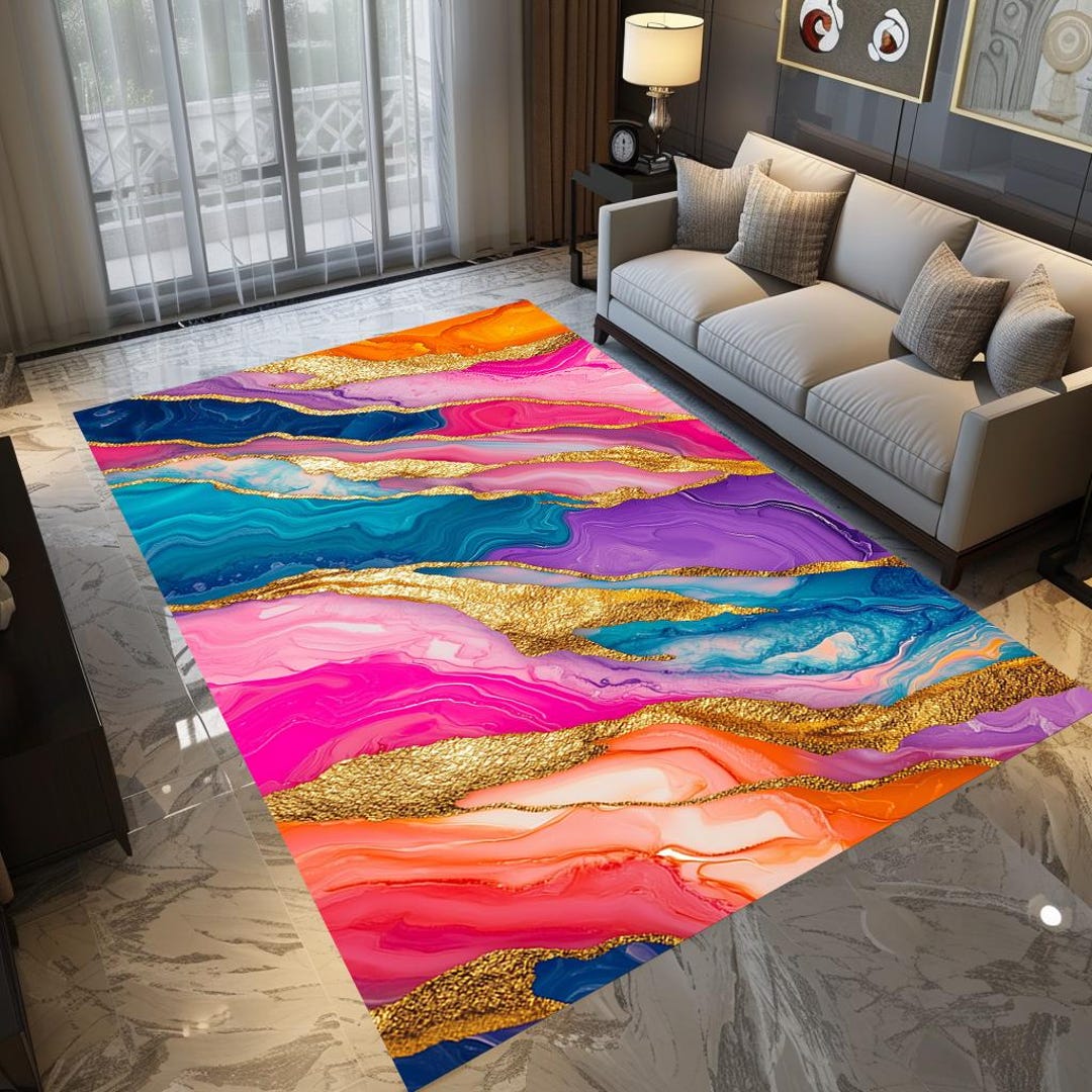 Vibrant Rectangular Rug Modern Artwork Rug, Vibrant Colors Rug, Elegant Decor Rug, Sustainable ...