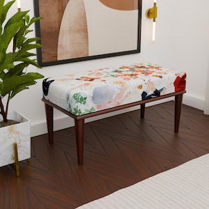 Modern artistic design bench, Dinner table pattern upholstered bench, Elegance bench, Wooden work bench, Entryway bench, Cozy stool, H-301