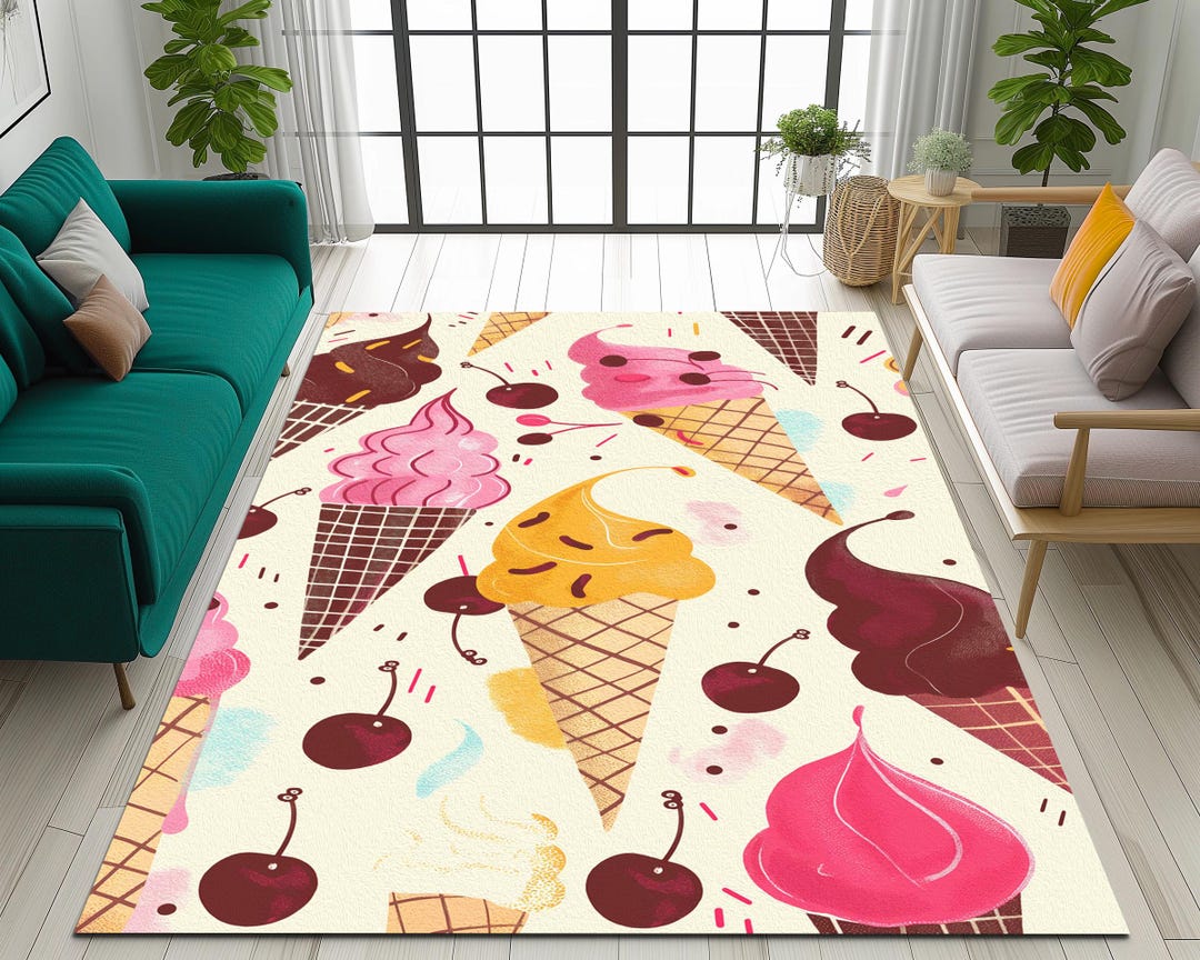 Ice Cream Rug Pattern Ice Cream Pattern Rug, Cute Design Rug, Modern Printed Rug, Kitchen Rug ...