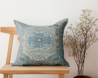 blue kilim pattern pillow, handmade pillow, couch pillow, sofa pillow, oriental pillow, washable pillow, floor pillow, soft pillow