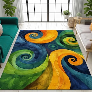 Modern art rug, Bright color rug, Rug for corridor, Non slip rug, Aesthetic design rug, Elegant rug, Eclectic rug, Washable rug