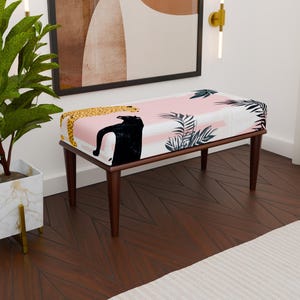 Animal print upholstered bench, Colorful bench, Elegant ottoman bench, Handmade wooden bench, Comfortable bench, Entryway bench, H-43