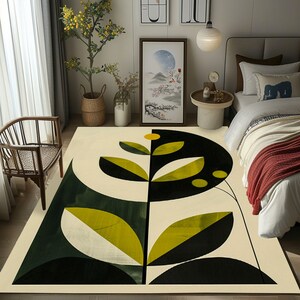 Leaf Patterned Rug, Nature-inspired Rug, Balcony and Garden Rug, Modern ...