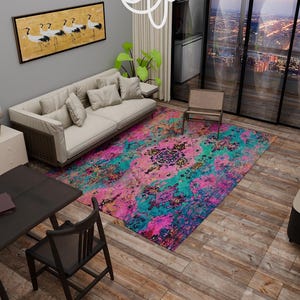 Turquoise Rug, Cute Home Decor, Birthday Decor Rug, Livingroom Rug, Kitchen Large Rug, Bedroom Large Rug, Contemporary Rug, Washable Runner image 10
