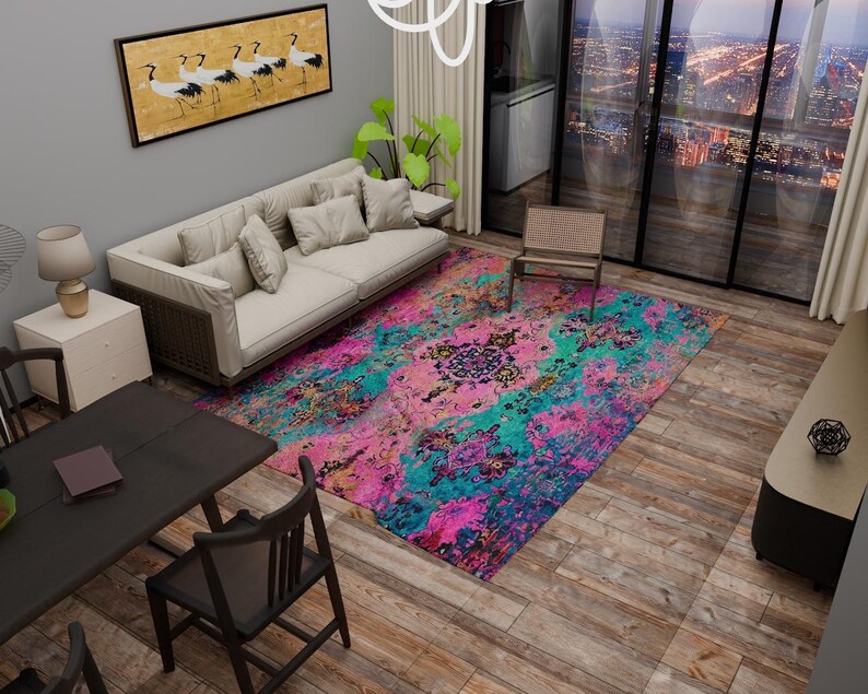 Turquoise Rug, Cute Home Decor, Birthday Decor Rug, Livingroom Rug, Kitchen Large Rug, Bedroom Large Rug, Contemporary Rug, Washable Runner image 10