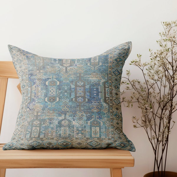 Blue Pillow,  Turkish Rug Pillow, Unique Kilim Pillow, Gift For Eid, Anatolian Rug Pillow, Oriental Pillow, Ottoman Pillow, Sofa Pillow