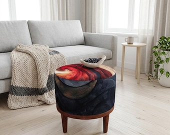 Navy Red Vortex Round Pouf | Side Table Stool | Abstract Living Room Decor
