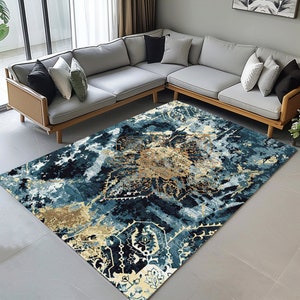 Art Deco Area Rug: Gold Shaded, Pet Friendly, Non-Slip