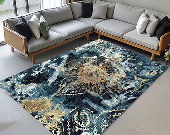 Art Deco Area Rug: Gold Shaded, Pet Friendly, Non-Slip