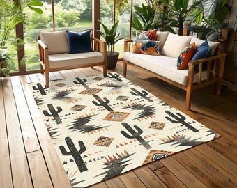 Cactus pattern rug, Non-slip washable rug, Perfect gift for indoor, Garden rug, Livingroom rug, Easy to clean rug, Gift for home, Area rug