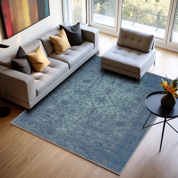 Navy blue rug, Over size rug, Rug for Bedroom, 5x7 rug, Printed rug, Modern boho rug, Boheminan rug, Outdoor rug, Floral style rug