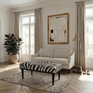 Bold Safari indoor zitbank, klassieke poef met zebraprint, H-1147