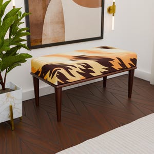 Modern tiger camo bench, Warm tones ottoman bench, Southwest style bench, Makeup bench, Entryway bench, Elegant bench, Custom bench, H-256