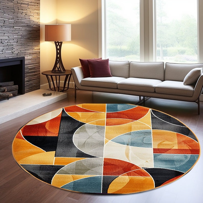 Orange Circle Rug, Contemporary Rug, Livingroom Decorative Rug, Printed Round Rug, Round Rug, Non Slip Decor Rug,Circle Kilim Rug,Modern Rug