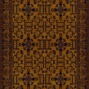 May include: A brown and black patterned rug with a geometric design. The rug has a central medallion with a repeating pattern of stylized flowers and leaves.
