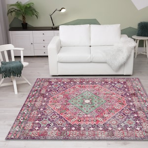 Pink purple area rug, Anti-Slip rug, Modern rug, Washale rug, Rug for living room, Bedroom rug, Boho decor rug, Kitchen rug