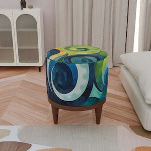 Colorful stylish round ottoman pouf, Modern decoration bench, Handmade footstool, Accent furniture, Floor ottoman, Vanity pouf stool, F-148