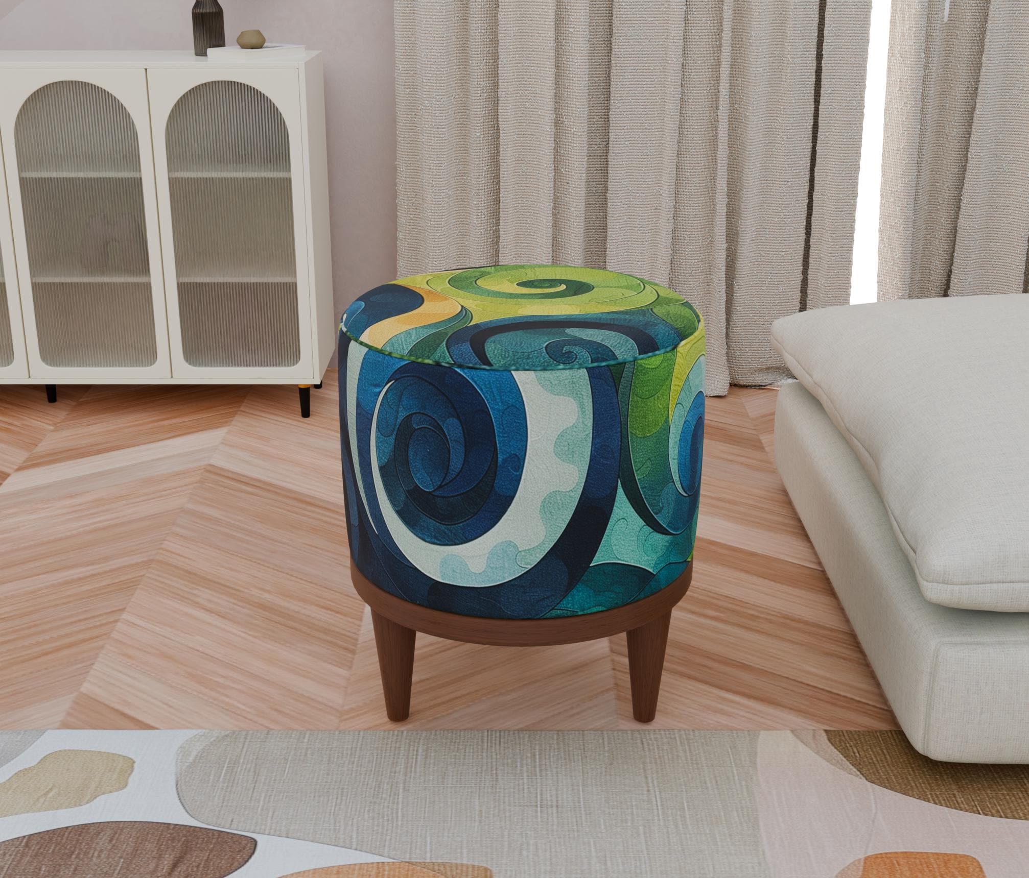 Colorful stylish round ottoman pouf, Modern decoration bench, Handmade footstool, Accent furniture, Floor ottoman, Vanity pouf stool, F-148
