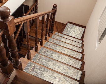modern stair mat, erase stair rug, farmhouse stair rug, outdoor treads, printed stair mat, custom stair mat, faded stair runner, kl00-40