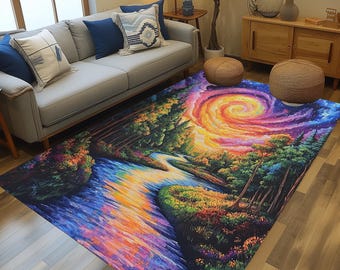 Sky view rug, Nature design rug, Living Room rug, Non-slip rug, Area rug, Dining room rug, Machine washable rug, Artwork rug, Colorful rug