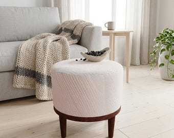 Blush Pink Brushwork Round Pouf | Makeup Vanity Footstool | Minimal Bedroom Decor