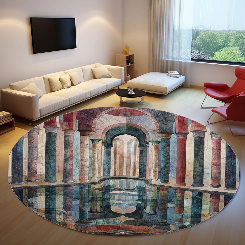 Rustic Castle Rugs Entryway Circle Rug, Castle Round Rug, Modern Abstract Rug, Basilica ...