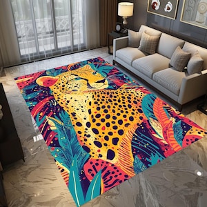 Modern artwork rug, Animal print rug, Pastel color rug, Bedroom rug, Bright rug, Non slip runner rug, Washable rug, Utility rug, Cozy rug