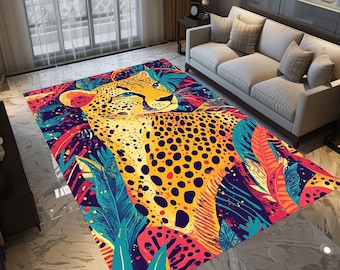 Modern artwork rug, Animal print rug, Pastel color rug, Bedroom rug, Bright rug, Non slip runner rug, Washable rug, Utility rug, Cozy rug