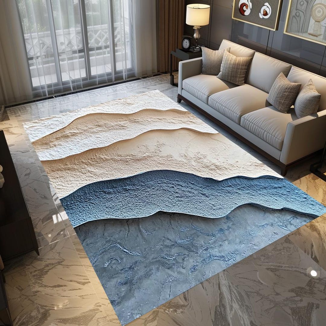 3d Pattern Runner Rug Coastal Runner Rug, 3D Print Rug, Modern Runner Rug, Neutral Rug ...
