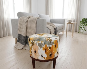 Yellow Cosmos Flower Round Pouf | Side Table Stool | Cottagecore Bedroom Decor
