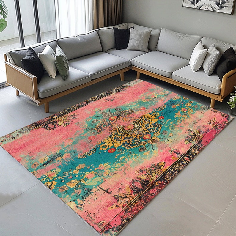 Large Faded Rugs Faded Design Rug, Rustic Oversize Rug, Dressing Room Rug, Digital ...