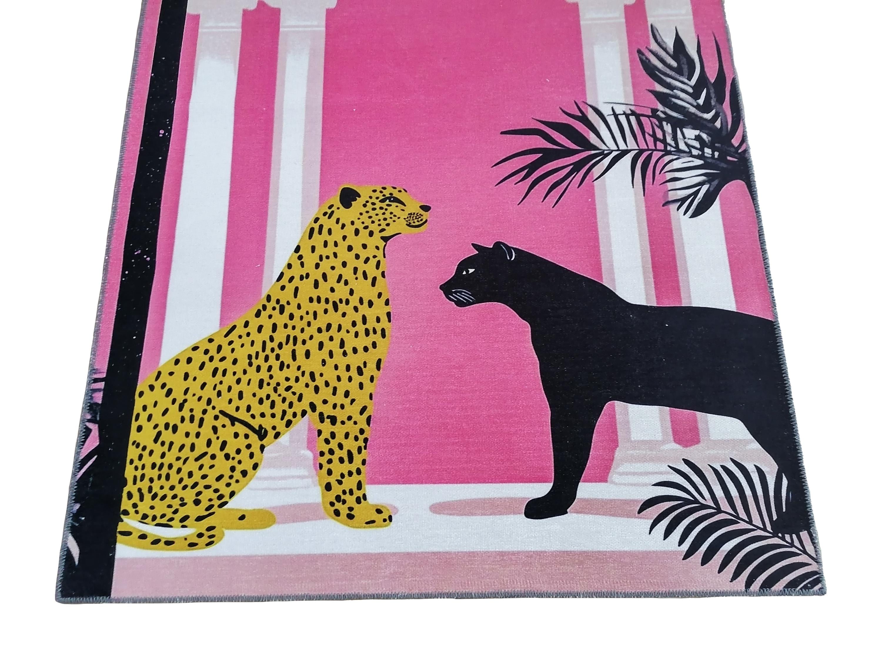Leopard and Puma Patterned Carpet, Pink Color Rug, Home Decor Rug, Suit ...