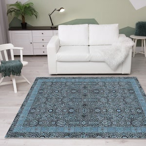 Blue gray rug, Living room rug, Oushak rug, Bohemian rug, Salon rug, Carpet rug, Home decor rug, Bedroom rug, Entry rug, Hallway rug