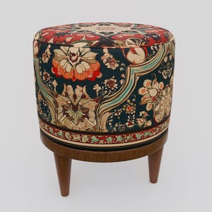 Ethnic design pouf, Floral footstool, Round ottoman bench, Gothic footrest, Living room furniture, Rustic hall stool, Round plant stand, F-9