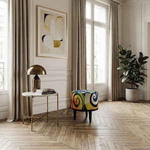 Colorful modern decor round pouf, Elegance pouf, Entryway decoration bench, Handmade furniture, Ottoman organizer, Cozy pouf stool, F-139