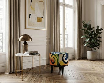 Colorful modern decor round pouf, Elegance pouf, Entryway decoration bench, Handmade furniture, Ottoman organizer, Cozy pouf stool, F-139