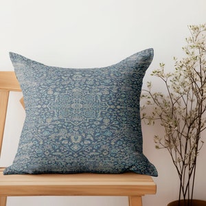 blue tribal pillow, ottoman pillow, turkish rug pillow, couch pilllow, printed pillow, handmade cushion, washable pillow, boho home decor