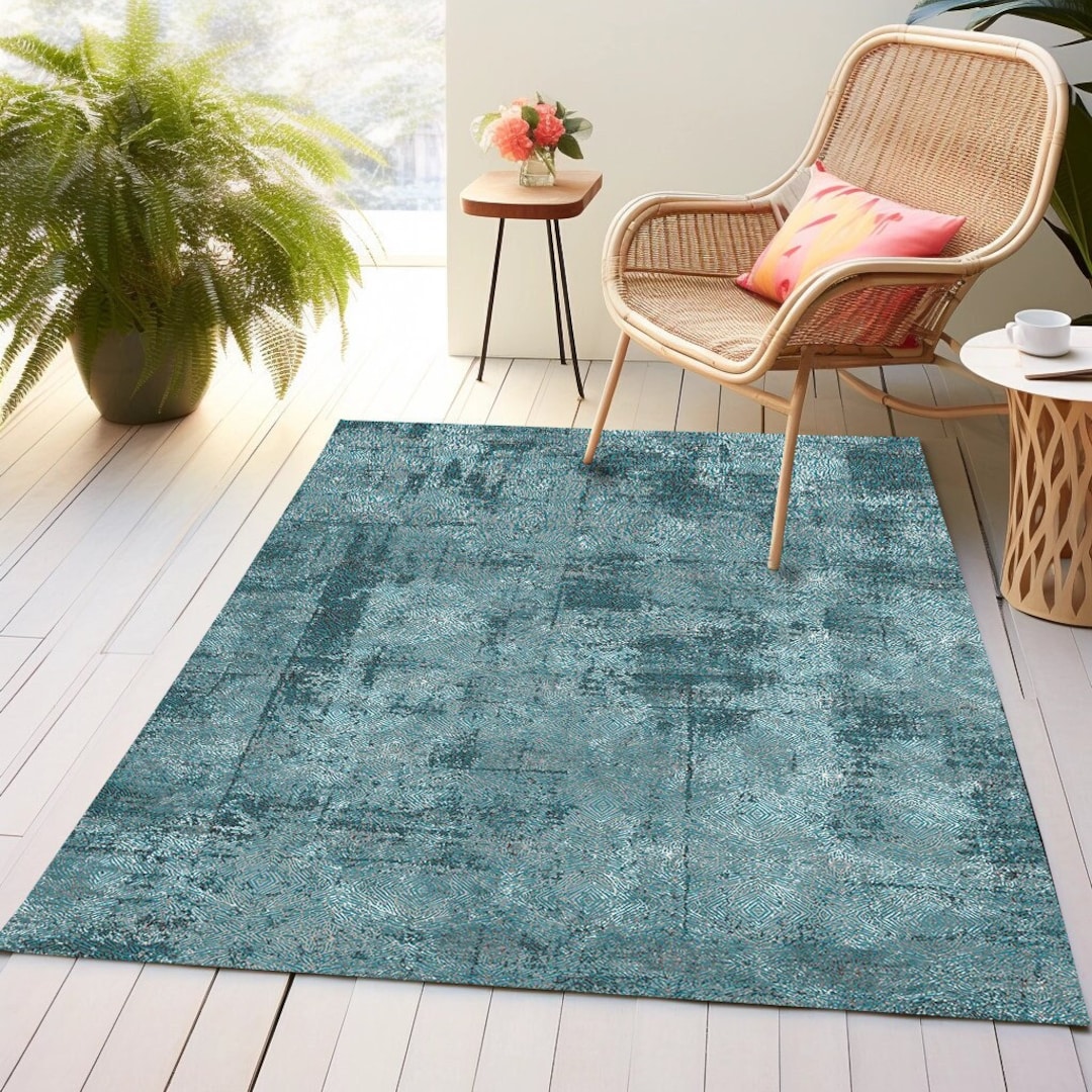 Teal Rug, Hippie Rug, Abstract Rug, Mixed Pattern Rug, Decorative Rug ...