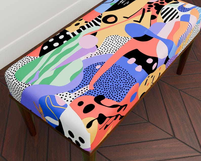 Modern Designer Bench, Vibrant Pop Artistic Design Ottoman Bench ...