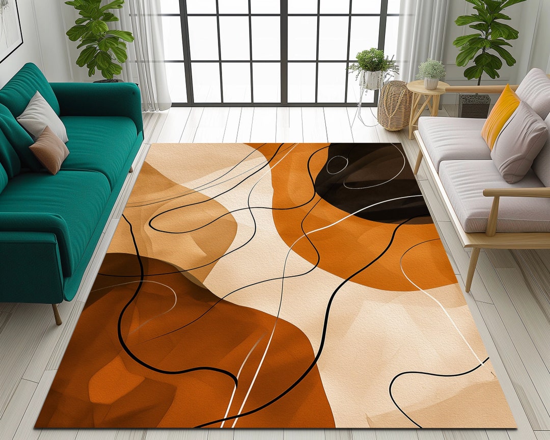Abstract Brown Rug, Modern Rug, Contemporary Art Print, Corridor Runner ...