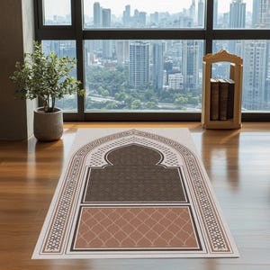 islamic design prayer rug, soft padded prayer, non slip rug , washable rug, minwal prayer rug, turkish prayer rug, foldable turkish rug image 20